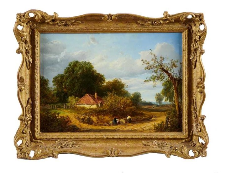 English School, mid 19th century, oil on panel, rural landscape, indistinctly signed. 21 x 29cm