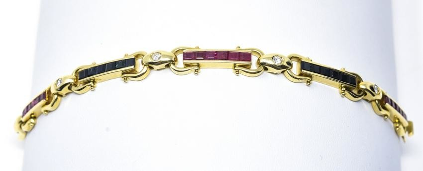 Estate 18K Gold Diamond Ruby Sapphire Bracelet