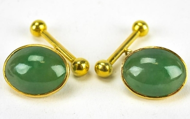 Estate Chinese 18kt Yellow Gold & Jade Cuff Links