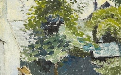 European School, mid-20th century- An elderly man painting; pastel and oil on paper, signed with initials 'HW' and dated 1969, 40.5 x 30 cm