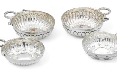 Exeter (British) Silver Plate Sommelier Wine Tasters, Ca. 1880, H 1" W 3.25" L 4.25" 2 Pairs