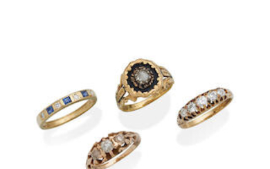 FOUR GOLD AND GEM-SET RINGS