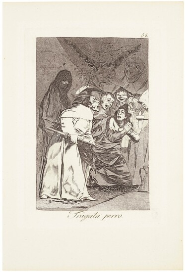 FRANCISCO DE GOYA Y LUCIENTES (1746-1828), Swallow it, dog (Tragala perro) Plate 58 from: Los Caprichos