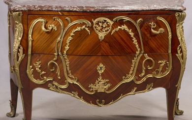 FRENCH BOMBE MARBLE TOP COMMODE, C. 1880, H 52", L 35"