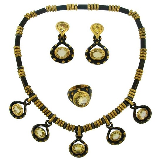 Faraone Yellow Sapphire Gold Ring Necklace Earrings Set