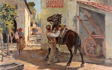 Farmer with horse, Enrico Corazzi (Livorno, 1887 - 1952)