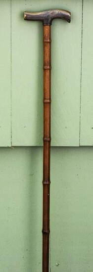 Faux Bamboo & Carved Antler Cane / Walking Stick