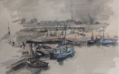 Fernand HERBO (1905-1995) Le port Aquarelle, signée en bas à gauche 49 x 63.5 cm...