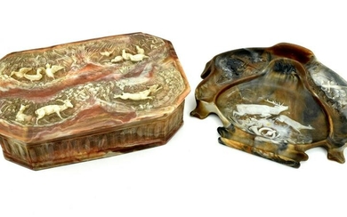 Fine Russian Marble Set of Cigar Box and Ashtray