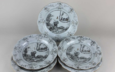 Five Chinese porcelain en grisaille plates
