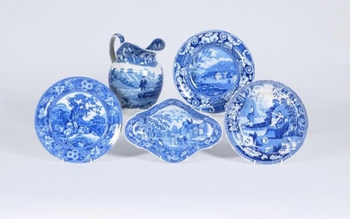 Five items of Staffordshire blue and white printed pottery