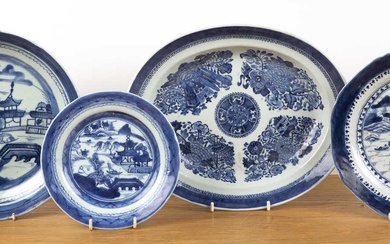 Four Chinese blue and white plates Chinese, 19th Century including...