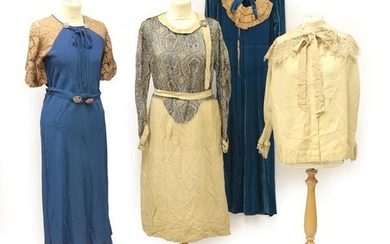 Four Circa 1920's-1930's Day Dresses, comprising a stylish cream and...