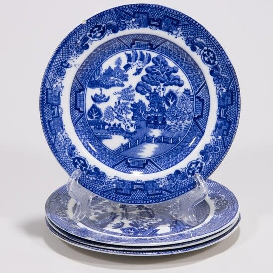 Four Willow Pattern Chinese Landscape Porcelain Plates