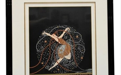 Framed Erte Serigraph, depicting a girl with long hair