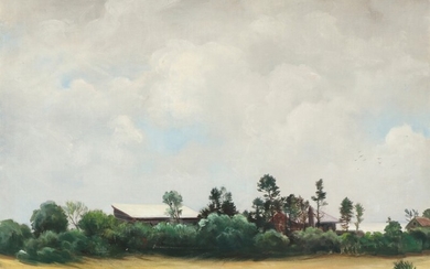 Franz Xaver Weidinger: Summer landscape at smaller houses. Signed F. X. Weidinger. Oil on canvas. 63×76 cm.