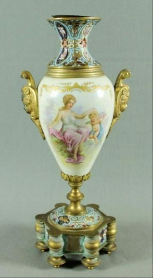 French Champleve Porcelain And Enamel Vase