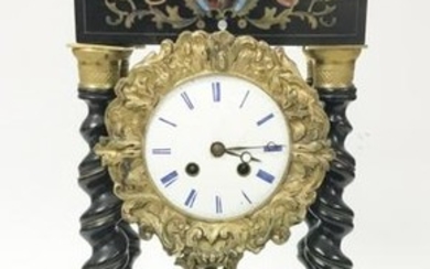 French Empire Style Wood & Boule Column Clock