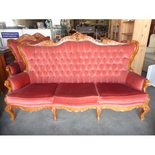 French Louis Style Carved Wood 3-Seater Sofa Upholstered in ...