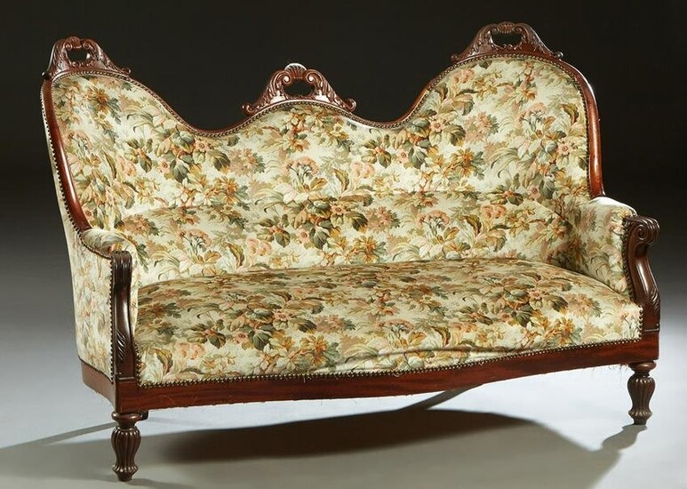 French Louis XVI Style Carved Mahogany Settee, 19th c.