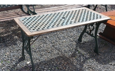 French style iron and wood table, with heart shaped ends, ap...