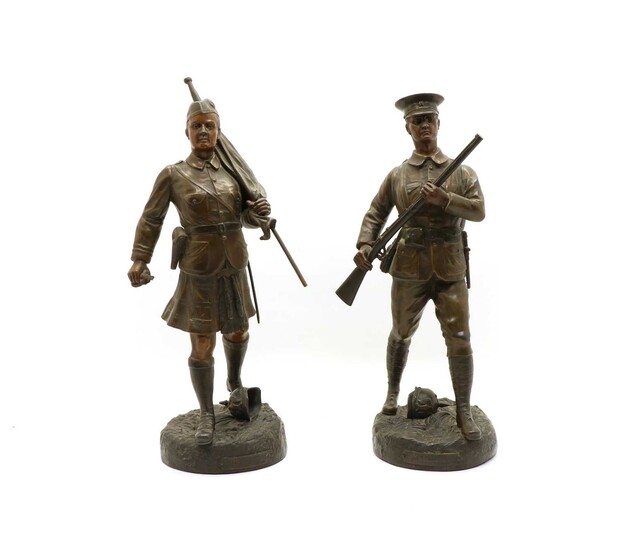 Fugere, a pair of patinated spelter figures