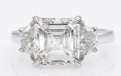 GIA 3.65ct Estate Vintage Asscher Diamond 3 Stone
