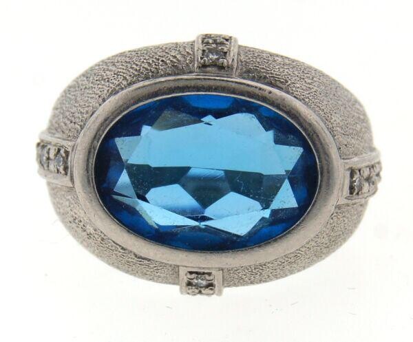 GROOVY Platinum, Blue Topaz & Diamond Ring Circa 1970!