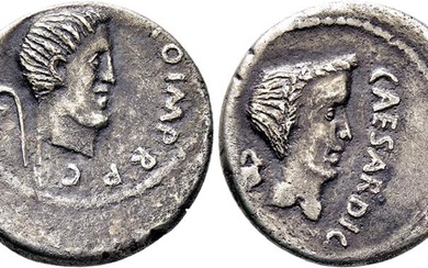 Gallien.Denar. 43 v. Chr. Bloßer Kopf des M. Antonius r....