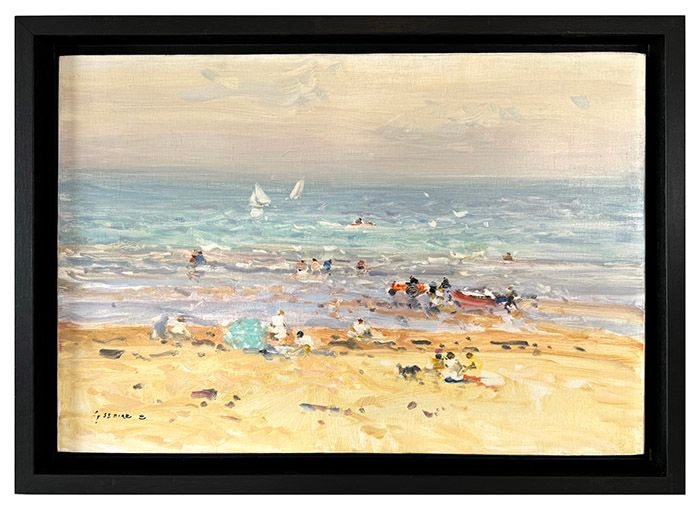 Gaston SEBIRE (1920-2001) Bord de plage animée Huile sur toile signée en bas à gauche...
