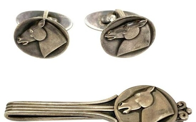 Georg Jensen Silver Horse Cufflinks and Tie Pin Set