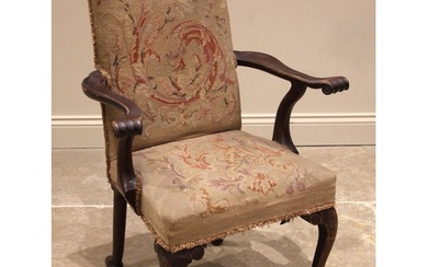 George II style mahogany open armchair, 19th century, the ne...