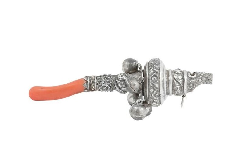 George III sterling silver and coral baby's rattle