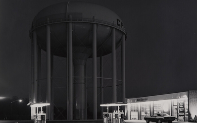 George Tice, Petit's Mobil Station and Watertower, Cherry Hill, New Jersey