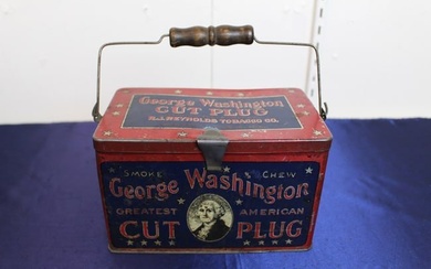 George Washington Cut Plug Tobacco Tin Lunch Box with Handle 1910