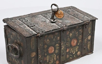German Polychrome-Decorated Iron Lockbox