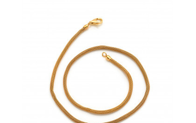 Gilt metal woven rope necklace with yellow gold clasp, g 10.88 circa, length cm 44.50 circa. (slight defects)