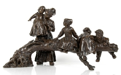 Giuseppe D'ASTE (1881 - 1945) Jeux d'enfants sculpture en bronze à patin...