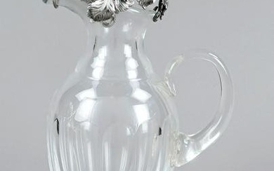 Giving jug with attached silver lid, 20th c., silver tested, lid in shape of grapes and leaves, open