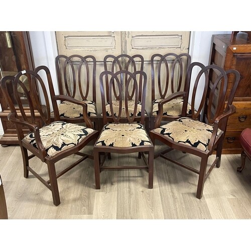 Good set of six antique Georgian revival dining chairs, inte...