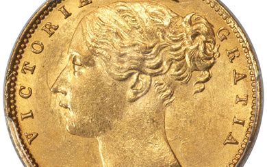 Great Britain: , Victoria gold "Shield - Raised WW" Sovereign 1855 MS61 PCGS,...