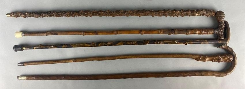 Group of 5 Antique Wood Walking Canes