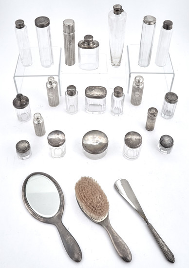 Group of Sterling Silver, Silver Plated and Glass Dresser Articles