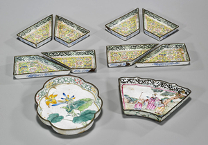 Group of Ten Antique Chinese Enamel on Copper Pieces