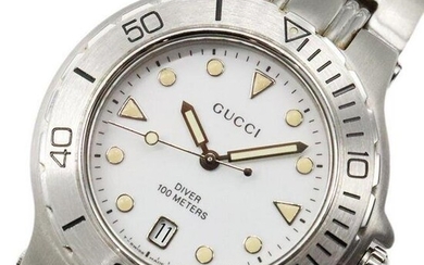 Gucci Diver 100M 9750M Waterproof White Quartz Date Display Unisex