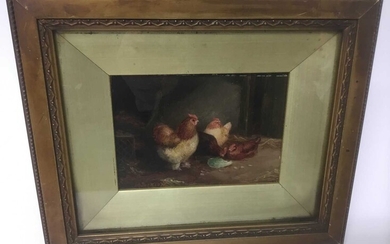 H Jackson, late 19th / early 20th century, oil on board - Chickens