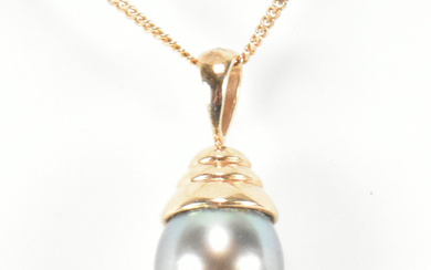HALLMARKED 9CT GOLD & BLACK PEARL PENDANT NECKLACE