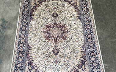 Hand woven Pakistani blue & cream tone Kerman carpet (219...