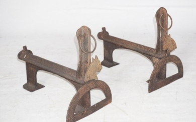 Handsome Pair Antique Iron Sporting Andirons