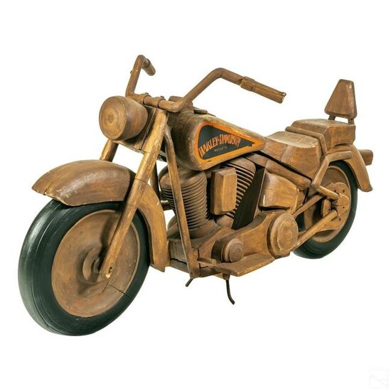 Harley Davidson Custom Folk Art Wooden Motorcycle